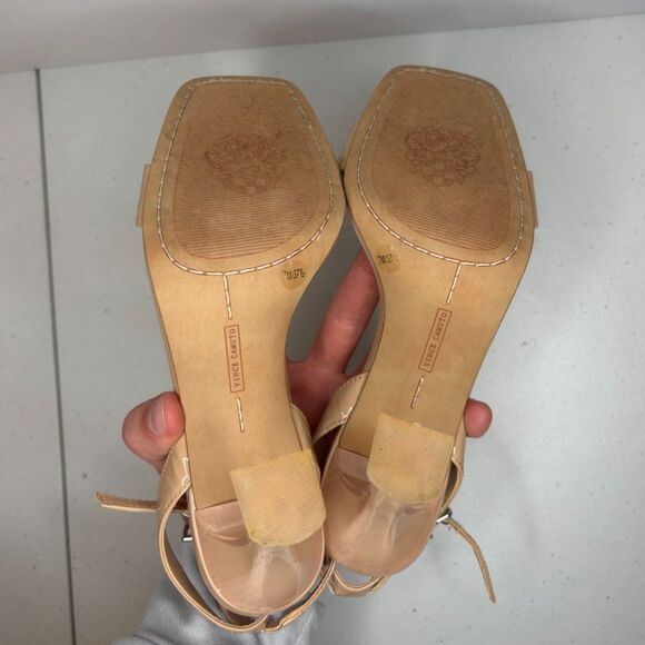 Vince Camuto Penelopy Patent Leather Slingback Tan Platform High Heel Open Toe - Picture 5 of 9